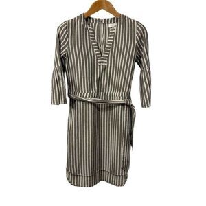 Lucky Brand Womens Gray Striped Shirt Dress XS Knee Length Belted Flared Sleeves